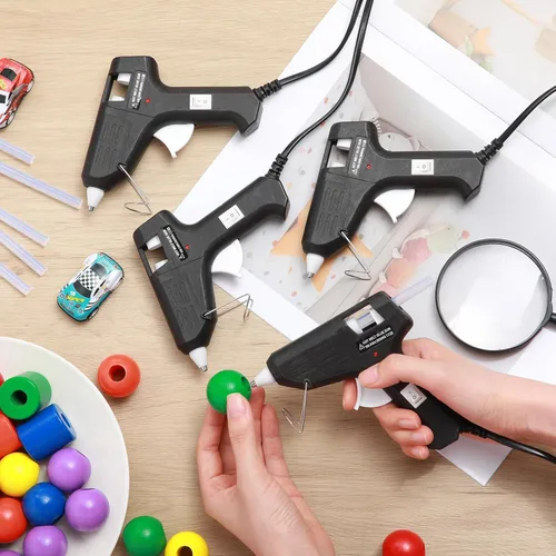Miniatura 6 de Threlaco 6 Pcs Mini Hot Glue Gun for Class Craft Glue Guns Fast Preheating Hot Melt Gun Low Temp with Burn Protection School DIY Home, 20 W (Black)