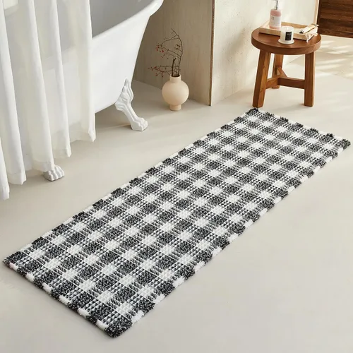 Miniatura 79 de TYUU Tapete de baño estilo gofre, tapete de baño bohemio, antideslizante, lavable, súper absorbente, de secado rápido, bonito tapete de baño