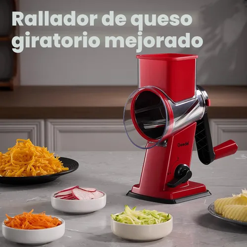 Miniatura 7 de Geedel Rallador Rotativo de Queso - Triturador de Verduras Mejorado con 4 Cuchillas Intercambiables, Rallador de Queso Fácil de Limpiar con Mango