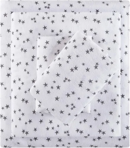Intelligent Design Juego de sábanas de franela 100% algodón, suave y acogedor, estampado de animales y estrellas lindos, cálido, ultrasuave para