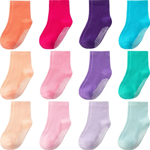 Miniatura 13 de Calcetines con Agarre Antideslizantes de Algodón para Bebés y Niños Pequeños, Niños y Niñas, Paquete de 12 Calcetines de Tobillo Lindos para Niños