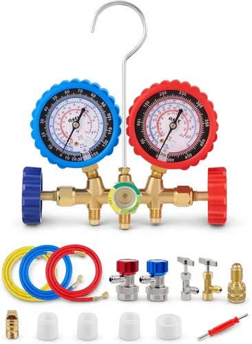 Orion Motor Tech Juego de Medidores de CA con Autosellado y Perforación R134A Can Tap, Medidores de CA para Refrigerante R134a R12 R22 R502, Juego