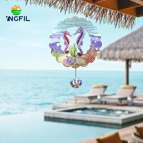Miniatura 6 de Molinillo de Viento 3D de Caballito de Mar Arte Cinético de Metal Molinillo de Viento Colgante Decoración al Aire Libre Adornos de Océano Decoración