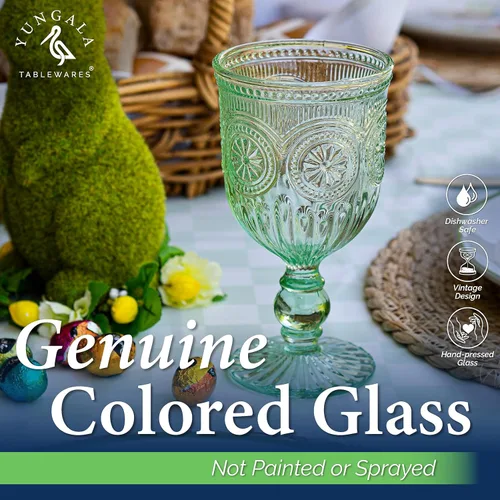Miniatura 5 de Juego de 6 copas de vino verde para los amantes de la cristalería verde o la cristalería de colores que son aptas para lavavajillas, resistentes