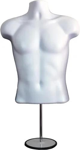 Miniatura 8 de Juego de torso de maniquí blanco para hombre y mujer, con forma de vestido con espalda hueca, con clips para ropa, soporte de metal para encimera
