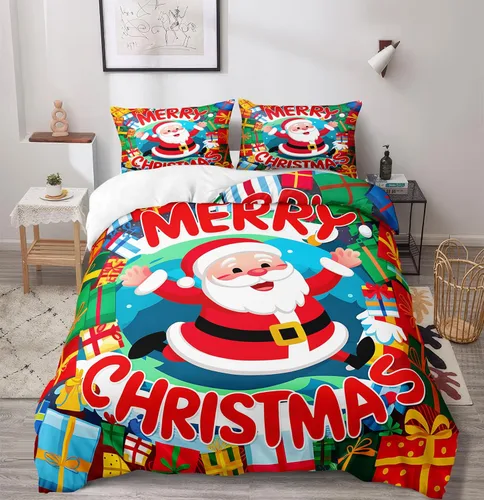 Miniatura 19 de Herside Juego de funda de edredón de Navidad, tamaño Queen, colorido patrón navideño impreso, bonita decoración navideña, microfibra suave, funda