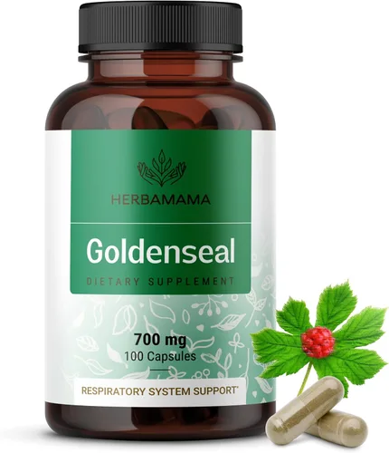 HERBAMAMA Goldenseal - Cápsulas de raíz de 700 mg - Sistema respiratorio y apoyo inmunológico con suplemento en polvo de sello dorado, vegano, sin