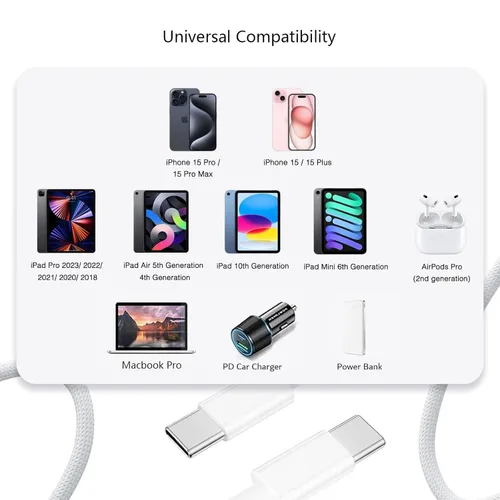 Miniatura 3 de Adaptador de cargador rápido de 3 pies y 20 W para AirPods 4 Gen 4 generación, AirPods Pro 3 2025/Pro 2 2nd, Air Pods Max 2024, iPhone 17 16e 16 15