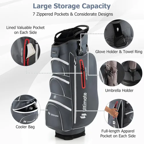 Miniatura 3 de Bolsa de carrito de golf Tangkula con divisores superiores de 15 vías, bolsa ligera para palos de golf con hueco individual para putter y 7 Gris