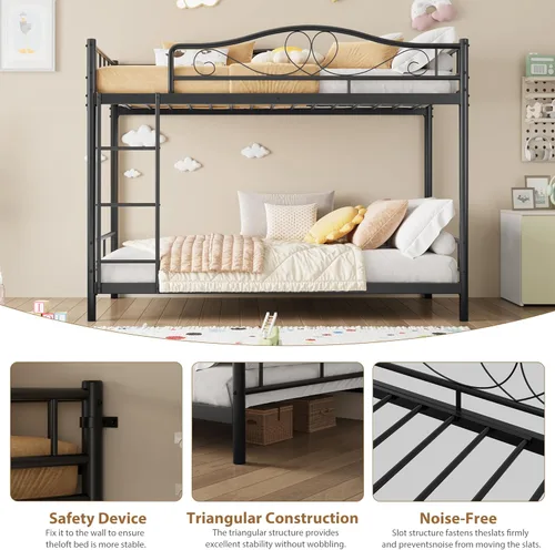 Miniatura 7 de IDEALHOUSE - Litera de camas individuales con escalera y barandilla de seguridad completa, litera de metal resistente de camas individuales