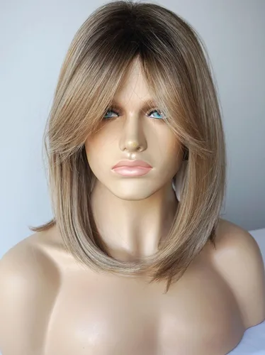 Miniatura 15 de Pelucas en capas para mujeres blancas, blancas y negras con morado, pelucas de longitud media para mujeres, peluca sintética para mujeres blancas