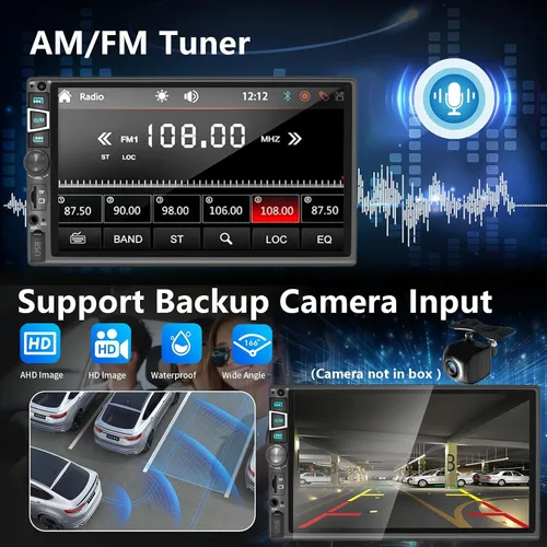 Miniatura 6 de Estéreo de auto de doble DIN compatible con Carplay inalámbrico y Android Auto y Mirror Link, pantalla táctil HD 1024 x 600 de 7 pulgadas