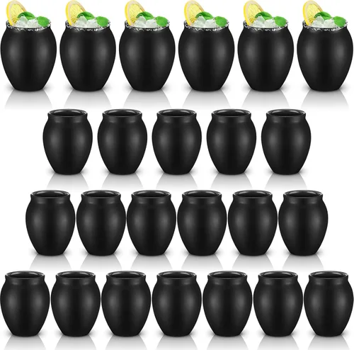 Gejoy - 24 vasos de arcilla mexicana de Cantaritos de Barro de 3 onzas, hechos a mano para tequila, mezcal, margarita, mojito, martes de tacos,