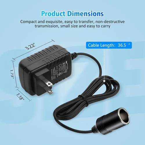 Miniatura 6 de Convertidor de 110V a 12V, adaptador de encendedor de cigarrillos para coche - Convertidor de CA a CC (110V-240V a 12V), adaptador de corriente