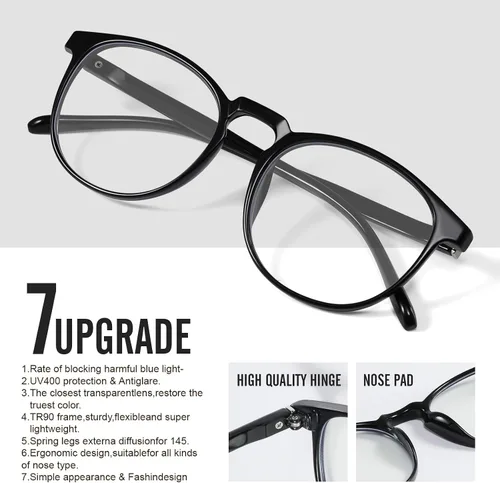 Miniatura 3 de Gafas de luz azul para mujer/hombre, gafas de bloqueo de luz azul, gafas de computadora redondas retro antifatiga ocular L31blacktou