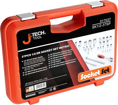 Miniatura 6 de Jetech Juego de llaves de trinquete de 1/2 pulgada, incluye 37 piezas profundas (0.394-0.748 in) y estándar (0.315-1.260 in) de 37 piezas de llaves