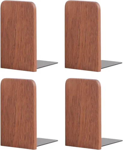 Miniatura 11 de Muso Wood Sujetalibros para estantes, sujetalibros antideslizantes, soporte de madera resistente para libros y películas (haya 1 par)