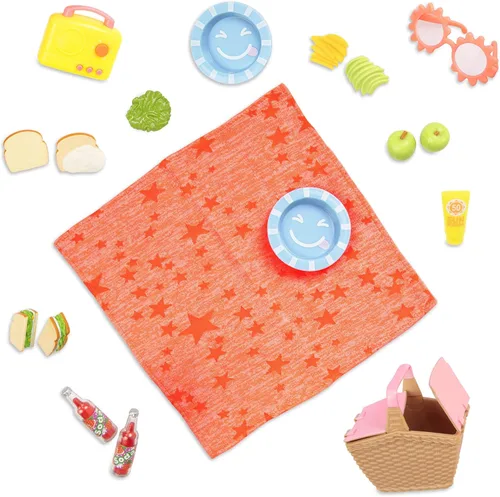 Glitter Girls Accesorios para muñecas de 14 pulgadas - Juego de picnic - Cesta de picnic, radio retro y artículos de comida de juego - Más de 3 años