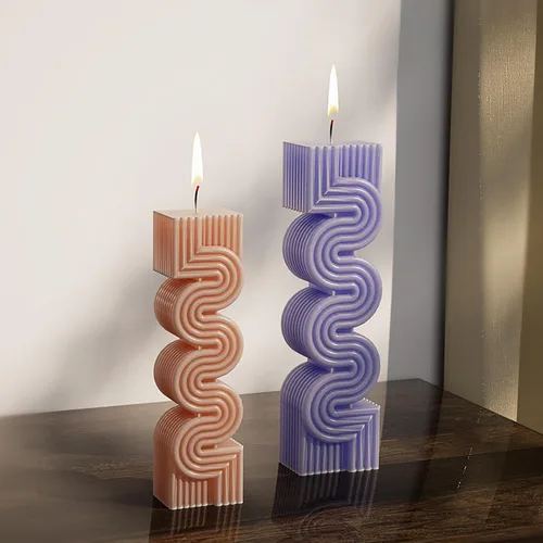 Miniatura 2 de Paquete de 2 moldes de vela con geometría S, líneas geométricas, pilar espiral, moldes de resina para hacer resina, moldes de silicona para velas