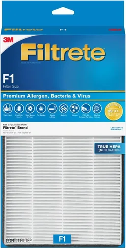 Filtrete Filtro purificador de aire F1, True HEPA Premium Allergen, Bacterias & Virus, 12 pulg. x 6.75 in., paquete de 4, funciona con dispositivos: