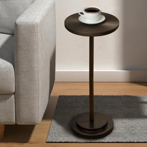 Miniatura 13 de COVLON Mesa de bebidas, mesa de Martini tallada, mesa auxiliar pequeña, mesa de pedestal con base pesada para sala de estar, dormitorio, espacio