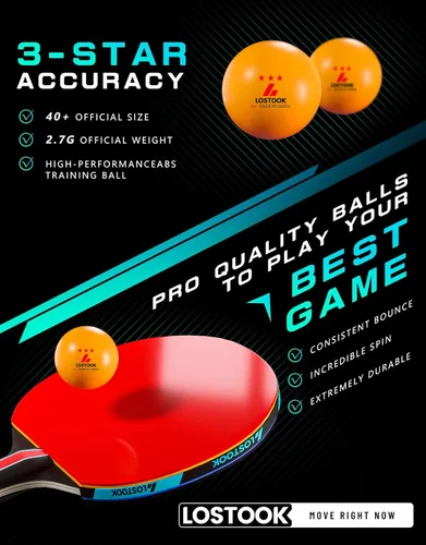 Miniatura 3 de Juego de 2/4 palas de ping pong profesionales de color negro con raquetas de tenis de mesa y 3 bolas de estrella, red de mesa de ping pong portátil