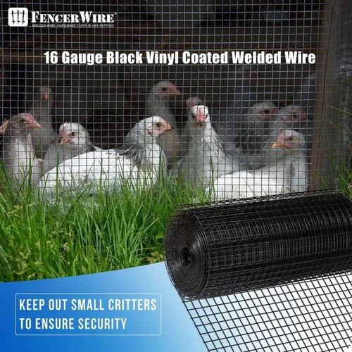 Miniatura 8 de Fencer Wire Paño de hardware con rejilla de 1 pulgada, rollo de malla soldada con revestimiento de vinilo negro calibre 16 para valla del hogar