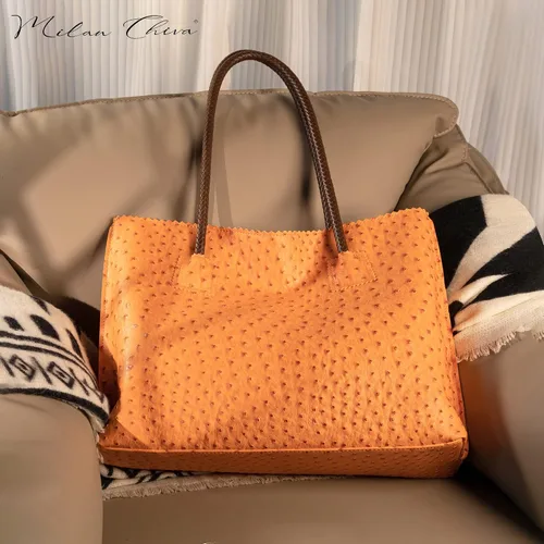 Miniatura 2 de Milan Chiva Bolso de mano para mujer con cremallera, grande, de piel vegana, de avestruz, bolsos de hombro y bolsos