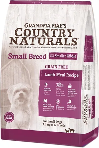 Grandma Mae's Country Naturals Alimento seco para perros, fórmula de raza pequeña sin granos, cordero, cocción lenta y rica en nutrientes, fabricada