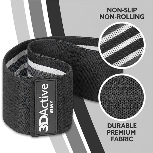 Miniatura 5 de 3DActive Bandas de resistencia de tela para piernas y glúteos. Juego de bandas anchas antideslizantes para la cadera para entrenamientos en casa