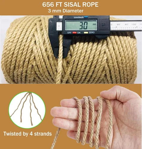 Miniatura 3 de Cuerda de sisal para rascador de gatos, cuerda para rascar gatos de 0.118 in 656 pies cordel de yute para rascar postes, reparar, recuperar