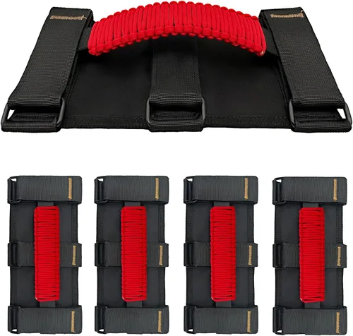 Miniatura 12 de Asas de Agarre para Jeep, Paquete de 4, Asas de Agarre de Barra Enrollable de Paracord para Jeep Wrangler para JK TJ JL CJ YJ JKU JLU y Gladiator