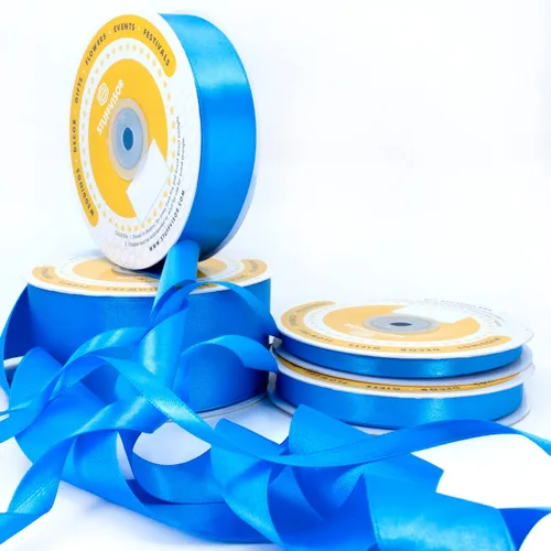 Miniatura 5 de Cinta de satén azul, 1/2 pulgada x 50 yardas, color sólido de doble cara, rollo de cinta gruesa y duradera, cinta 100% poliéster para envolver