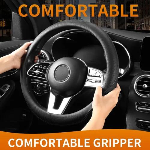Miniatura 4 de Funda universal para volante, de 15 pulgadas, protector de volante de piel sintética antideslizante, transpirable y compatible con calefacción