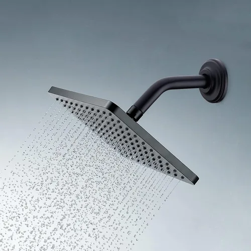 Miniatura 3 de Brazo de ducha en ángulo de 6 pulgadas con brida de acero inoxidable montado en la pared para cabezal de ducha superior, negro mate