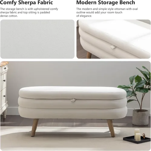 Miniatura 4 de Hommoo Banco otomano de almacenamiento de 44.8 pulgadas, banco moderno para el extremo de la cama, banco de tela de terciopelo para sala de estar
