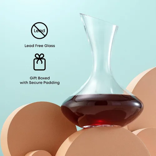 Miniatura 6 de JoyJolt Lancia - Decantador de vino de cristal, aireador de vino, base hecha a mano, jarra de vidrio, diseño ultra elegante, boquilla inclinada