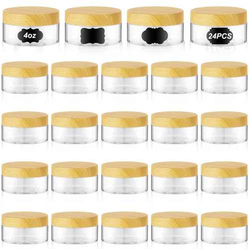 Miniatura 11 de Dandat 24 piezas 8 oz tarro de plástico con tapa y etiqueta recargable, contenedor redondo transparente vacío con muestras cosméticas PET blancas