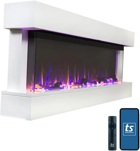Touchstone Chesmont Chimenea eléctrica inteligente - Chimenea para colgar en la pared con manto flotante blanco de 50" de ancho - Habilitada para