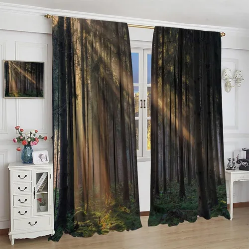 Miniatura 4 de Cortinas de bosque, árboles altos rectos, encantadores paisajes con temática de la naturaleza, cortinas opacas decorativas, para dormitorio, sala