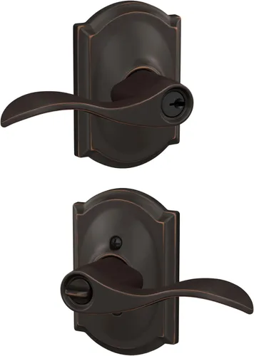 Miniatura 14 de SCHLAGE - Manija de puerta Accent con cerradura de paso libre para pasillo y armario en bronce antiguo - F10 ACC 716 Bronce Envejecido