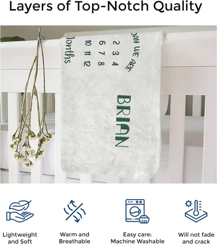 Miniatura 4 de MDPrints - Manta personalizada de hitos individuales, mantas mensuales personalizadas para bebés con nombre para niños y niñas, 30 x 40 y 50 x 60