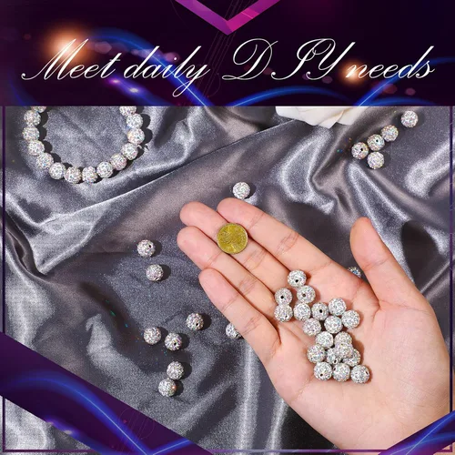 Miniatura 5 de Hicarer 120 cuentas de diamantes de imitación para pulseras, fabricación de bolígrafos de 0.394 pulgadas (0.394 in) de cristal brillante, arcilla