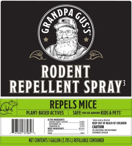 Miniatura 6 de Grandpa Gus's Repelente de roedores en aerosol con rociador, aceites naturales de menta y canela repelen ratones y detienen ratas, 1 galón