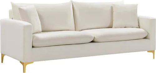 Miniatura 8 de Meridian Furniture 633Cognac-S Colección Naomi Modern Sofá tapizado de terciopelo contemporáneo con acolchado de canal profundo y patas de acero