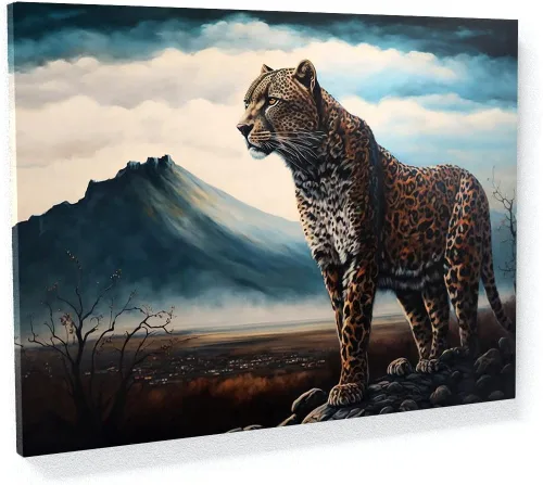 Miniatura 28 de Sense Canvas Arte en lienzo con retrato de leopardo verde 2 – Decoración del hogar para pared, póster grande 40 x 30 / 0.75 pulgadas
