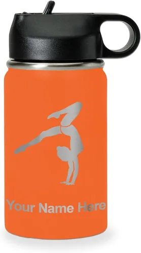 Miniatura 58 de LaserGram Botella de agua personalizada, soporte de mano de gimnasta, acero inoxidable de doble pared aislada al vacío con popote superior, regalo