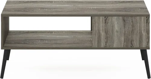 Miniatura 6 de Furinno Claude - Mesa de centro estilo mediados de siglo con patas de madera, color gris roble francés, parte superior grande sin elevación