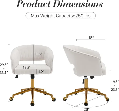 Miniatura 3 de HENGJIANYI Silla de Escritorio Giratoria para Oficina en Casa, Moderna Silla de Tocador de Terciopelo, Sillón de Altura Ajustable con Base Dorada