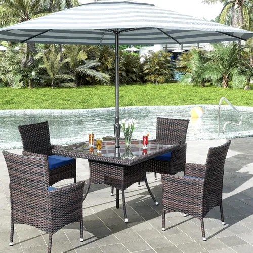 Miniatura 8 de Juego de 10 piezas de comedor para patio al aire libre, mesa de patio y sillas de ratán con agujero para paraguas, juego de mesa de comedor para 8